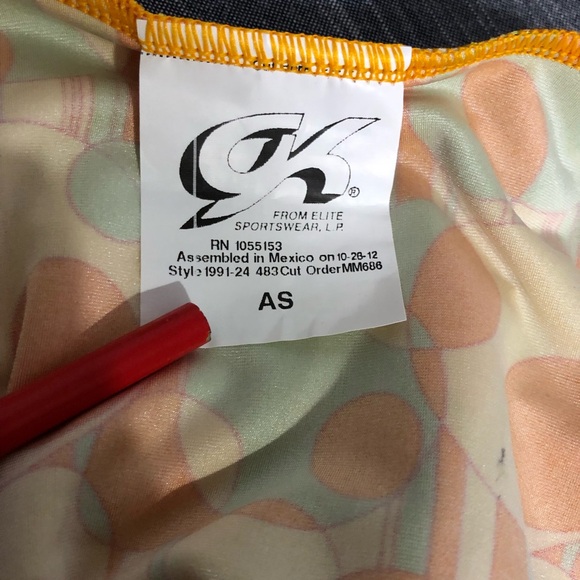 GK Gymnastics Leotard AS Adult Small With Tags Yellow Orange Green Circles - Picture 8 of 16